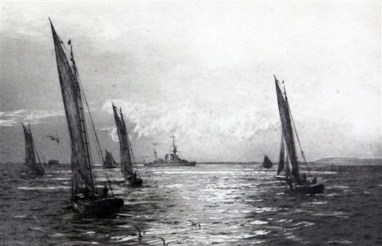 Rowland Langmaid (1897-1955) Old Portsmouth, The Needles and Shipping at sea, largest 4 x 13in.